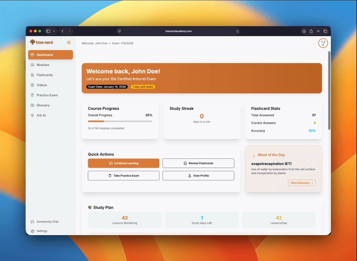 Successful arborist certified using Tree Nerd Academy